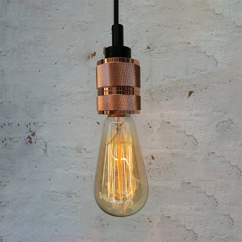 Copper/Black Industrial Pendant Light With Adjustable Cord And Exposed Bulb - Perfect For