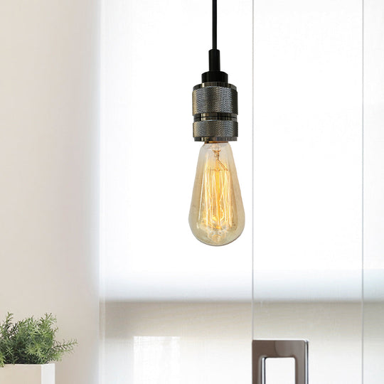 Copper/Black Industrial Pendant Light With Adjustable Cord And Exposed Bulb - Perfect For