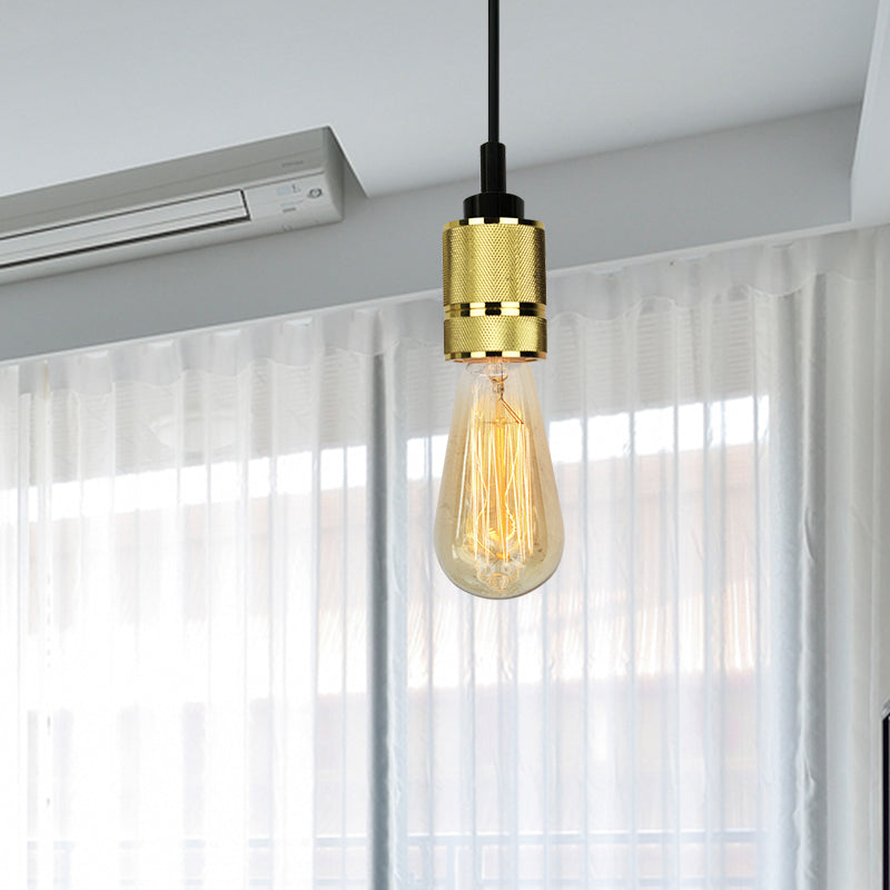 Copper/Black Industrial Pendant Light With Adjustable Cord And Exposed Bulb - Perfect For