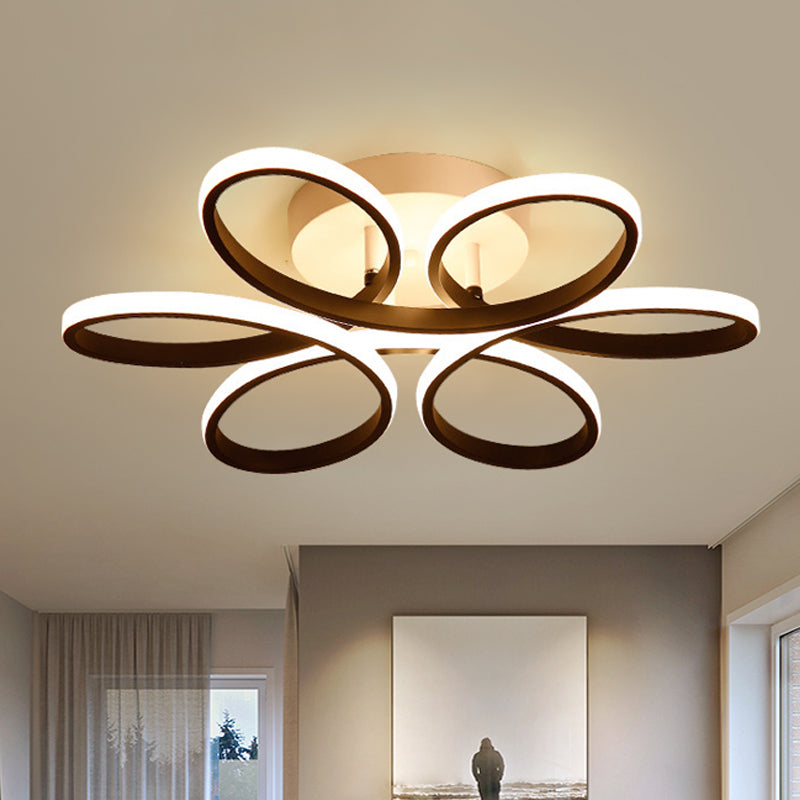 Modern Floral Led Black Flush Mount Light - 23’/29.5’/36’ Wide Semi-Mount Ceiling Fixture / 23’