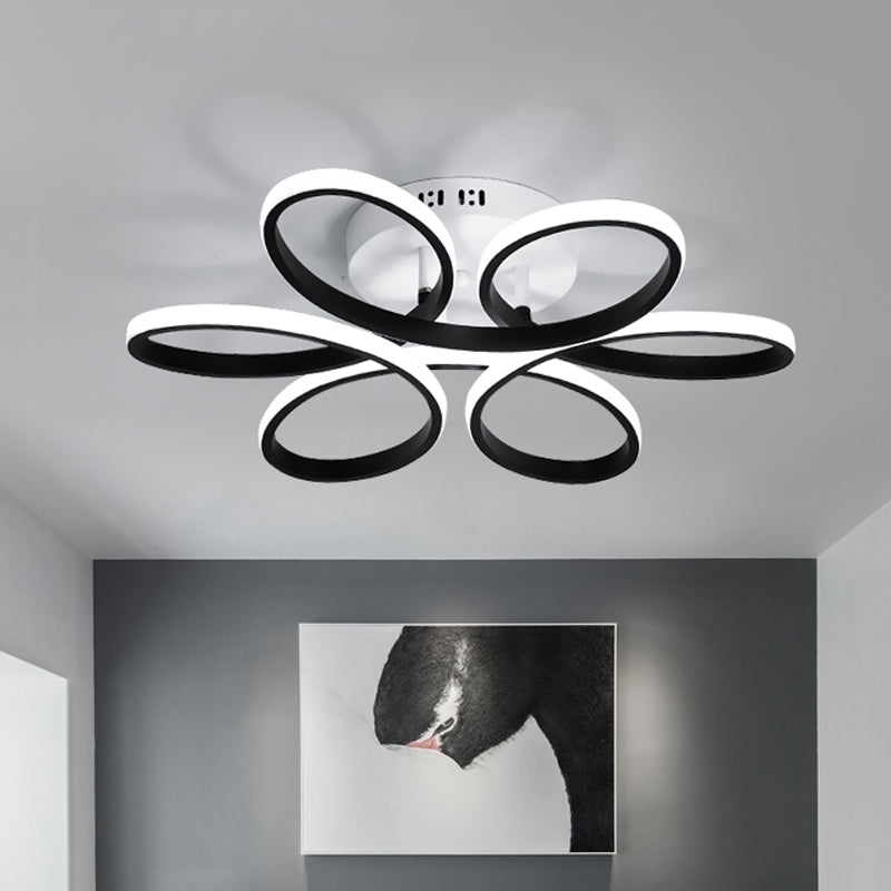 Modern Floral Led Black Flush Mount Light - 23’/29.5’/36’ Wide Semi-Mount Ceiling Fixture