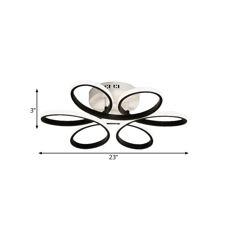 Modern Floral Led Black Flush Mount Light - 23’/29.5’/36’ Wide Semi-Mount Ceiling Fixture