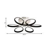 Modern Floral Led Black Flush Mount Light - 23’/29.5’/36’ Wide Semi-Mount Ceiling Fixture