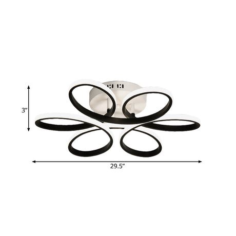 Modern Floral Led Black Flush Mount Light - 23’/29.5’/36’ Wide Semi-Mount Ceiling Fixture
