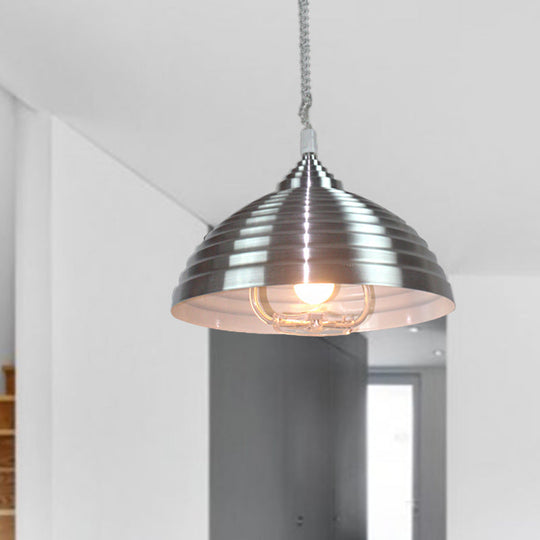 Vintage Rose Red/Nickel Domed Hanging Light Pendant With Ribbed Design - Indoor Metal Lighting 1