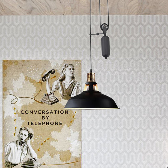 Farmhouse-Style Barn Pendant Ceiling Lamp - Rustic Hanging Light With Pulley For Bedroom