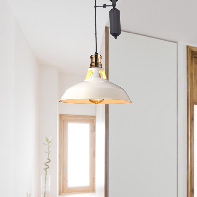 Farmhouse-Style Barn Pendant Ceiling Lamp - Rustic Hanging Light With Pulley For Bedroom