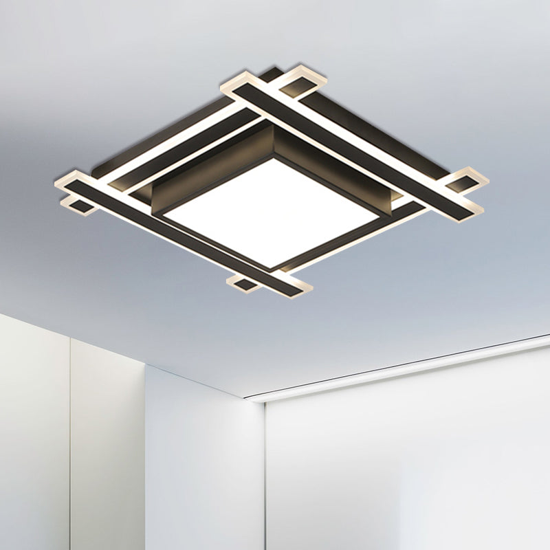 Minimalist Square Flush Pendant Light - 18’/23.5’ Width Led Acrylic Ceiling Fixture In