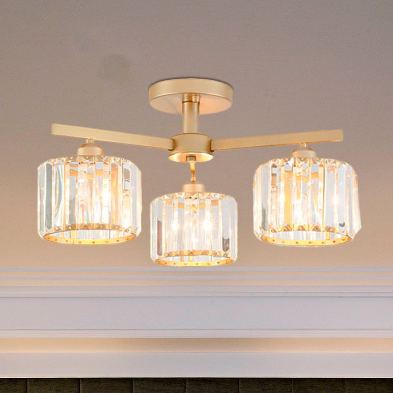 Nordic Crystal Semi Flush Mount Ceiling Light For Bedroom And Living Room - Cylindrical Shade 3/5 -