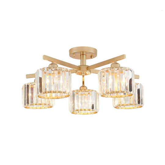 Nordic Crystal Semi Flush Mount Ceiling Light For Bedroom And Living Room - Cylindrical Shade 3/5 -