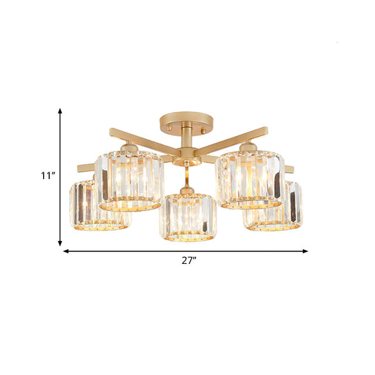 Nordic Crystal Semi Flush Mount Ceiling Light For Bedroom And Living Room - Cylindrical Shade 3/5 -