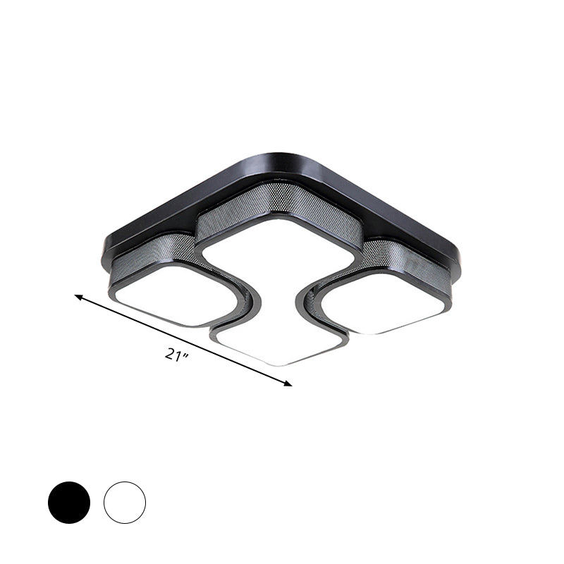 Contemporary Squared Metallic Ceiling Mounted Led Light - 17’/21’ Black/White Flushmount