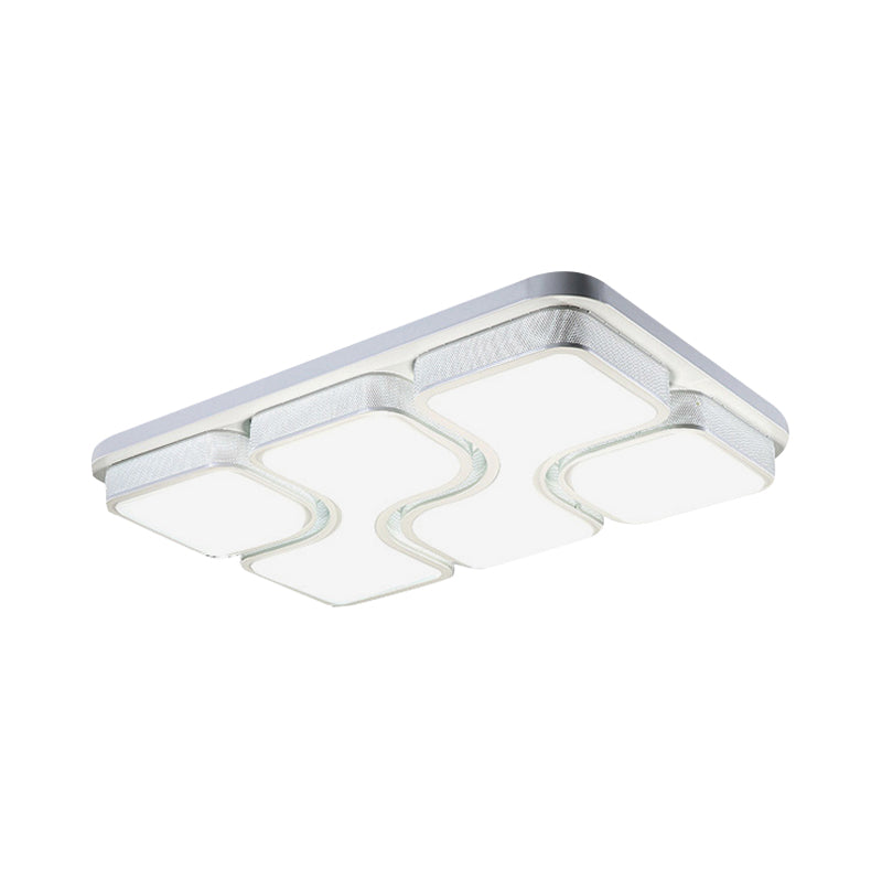 Rectangular Flush Mount Ceiling Light With Led Acrylic Fixture - Black/White Simple Design