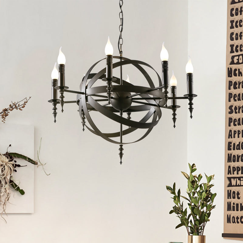Vintage Style Metal Pendant Chandelier With Candle Design - Orbit Cage 6/8 Lights Indoor Lighting