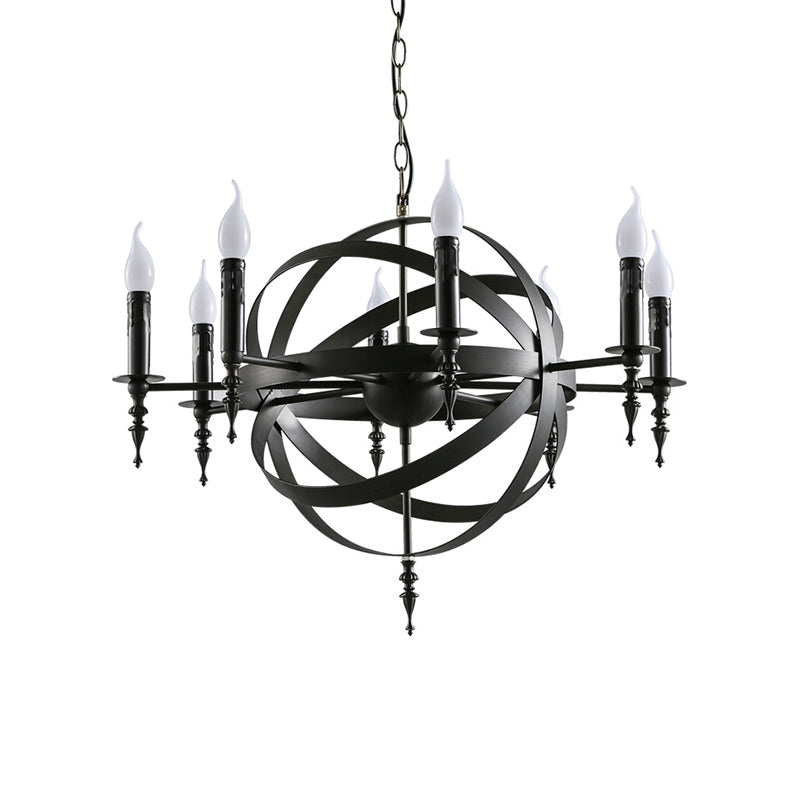 Vintage Style Metal Pendant Chandelier With Candle Design - Orbit Cage 6/8 Lights Indoor Lighting