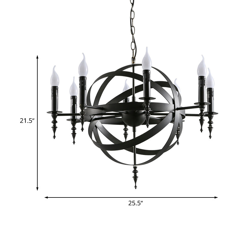 Vintage Style Metal Pendant Chandelier With Candle Design - Orbit Cage 6/8 Lights Indoor Lighting