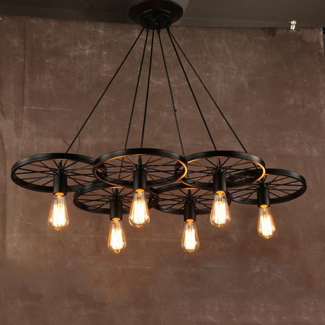 Industrial Black/Rust Metal Hanging Light With Vintage Bare Bulb Design - 3/6/8 Heads Ceiling