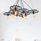 Industrial Black/Rust Metal Hanging Light With Vintage Bare Bulb Design - 3/6/8 Heads Ceiling