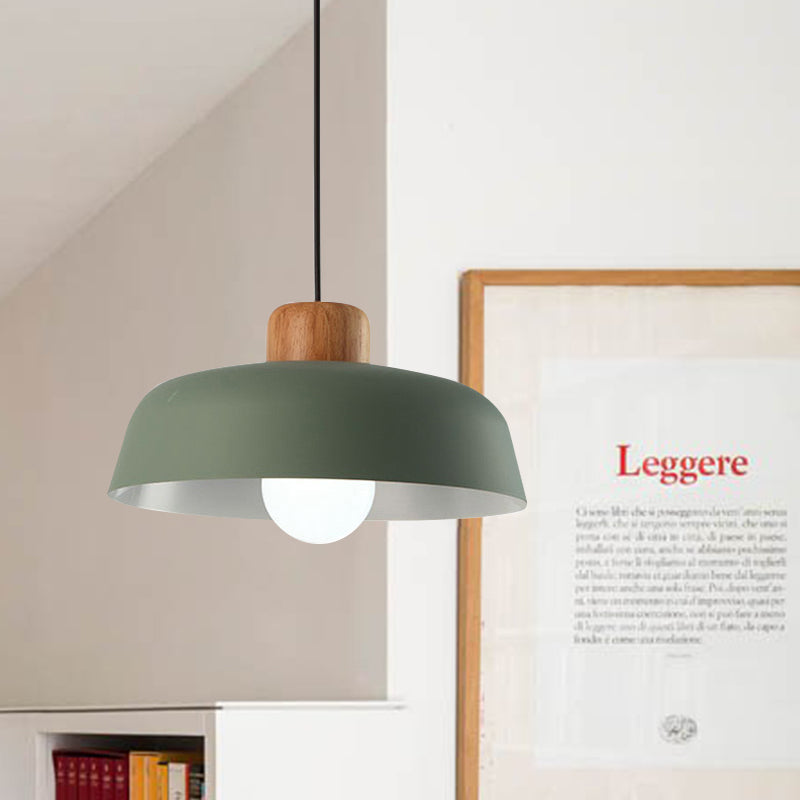 Macaron Style Hanging Pendant Light - 12’/15’ Wide Bowl Shade Metallic Finish 1 Bulb Green/Pink