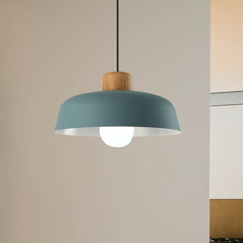 Macaron Style Metallic Hanging Light With Wide Bowl Shade - 1 Bulb Kitchen Pendant Lamp In
