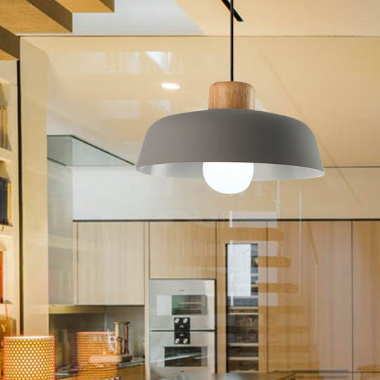Macaron Style Metallic Hanging Light With Wide Bowl Shade - 1 Bulb Kitchen Pendant Lamp In