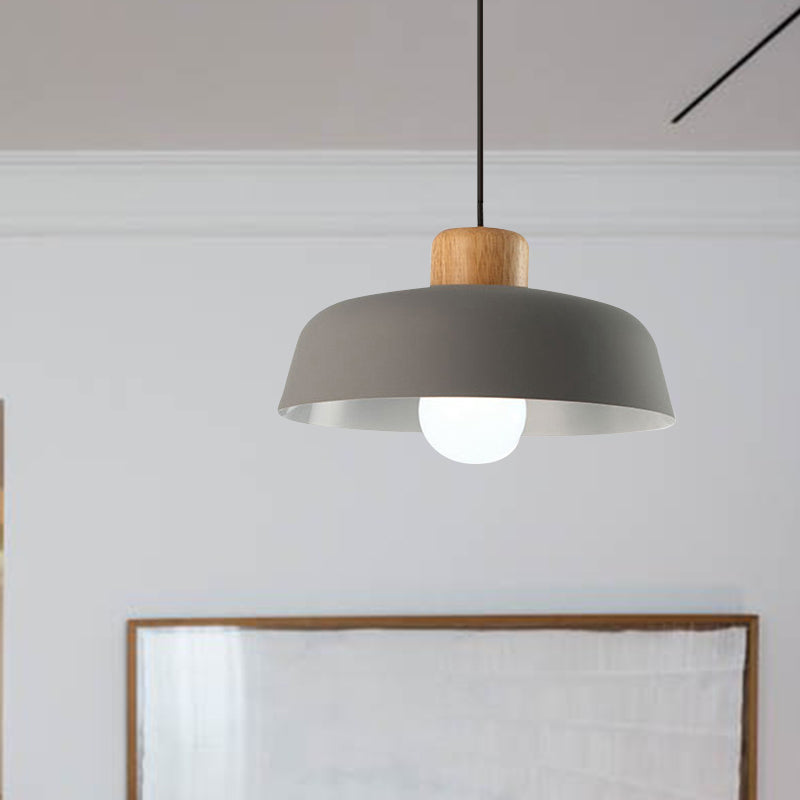 Macaron Style Metallic Hanging Light With Wide Bowl Shade - 1 Bulb Kitchen Pendant Lamp In
