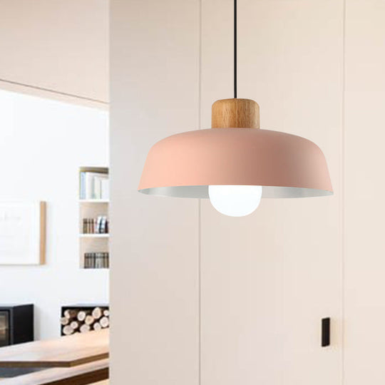 Macaron Style Hanging Pendant Light - 12’/15’ Wide Bowl Shade Metallic Finish 1 Bulb Green/Pink