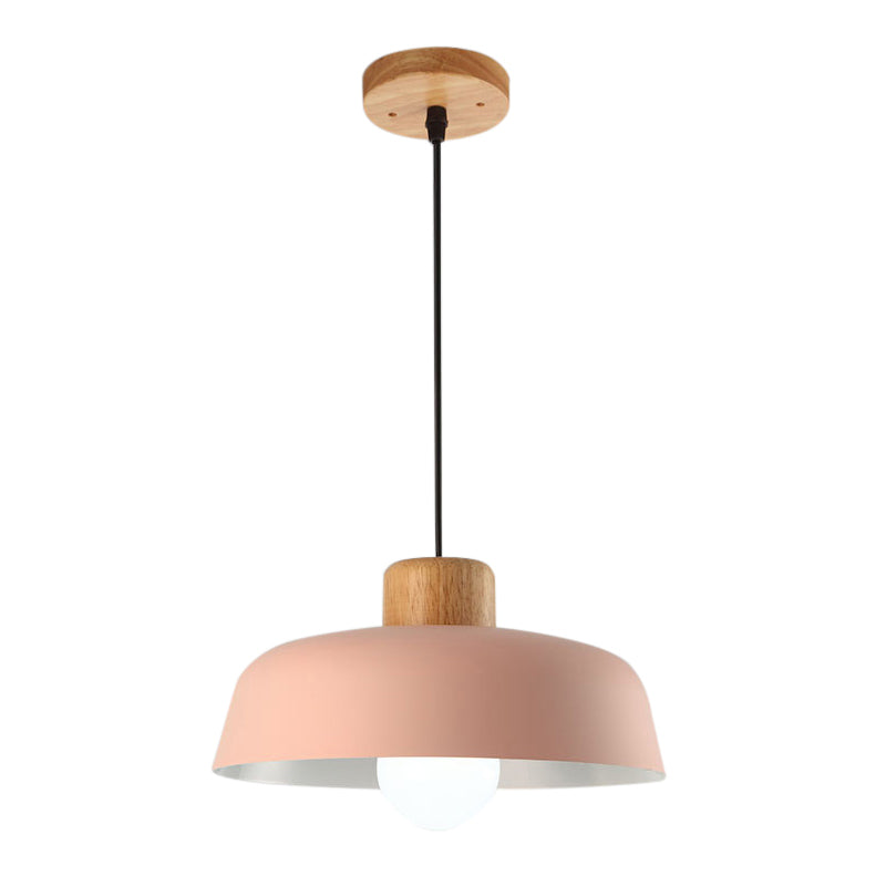 Macaron Style Metallic Hanging Light With Wide Bowl Shade - 1 Bulb Kitchen Pendant Lamp In