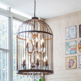 Vintage Style 4-Head Birdcage Chandelier: Black/White/Rust Iron Hanging Lamp With Candle & Crystal