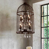 Vintage Style 4-Head Birdcage Chandelier: Black/White/Rust Iron Hanging Lamp With Candle & Crystal
