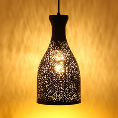 Vintage Stylish Hanging Ceiling Light Pendant Lamp - Etched Cone/Oval Metallic Design 1 Black Ideal