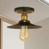 Sleek Saucer Ceiling Light In Black/White For Kitchen - Loft Semi Flush Mount Lighting With 1 Bulb