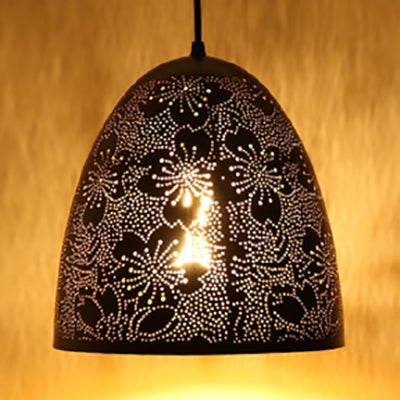 Vintage Stylish Hanging Ceiling Light Pendant Lamp - Etched Cone/Oval Metallic Design 1 Black Ideal