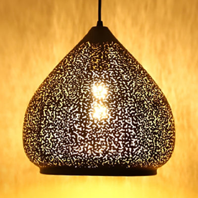 Vintage Stylish Hanging Ceiling Light Pendant Lamp - Etched Cone/Oval Metallic Design 1 Black Ideal