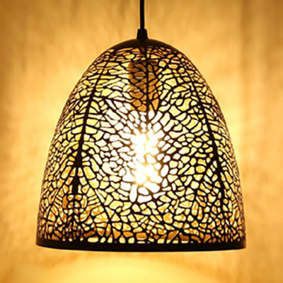 Vintage Stylish Hanging Ceiling Light Pendant Lamp - Etched Cone/Oval Metallic Design 1 Black Ideal