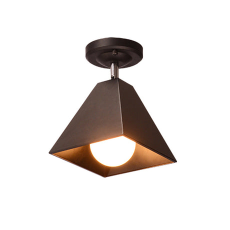 Vintage Style Semi Flush Mount Ceiling Light For Corridor - Black/White Metallic 1/3-Bulb Pyramid