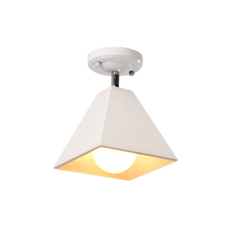 Vintage Style Semi Flush Mount Ceiling Light For Corridor - Black/White Metallic 1/3-Bulb Pyramid