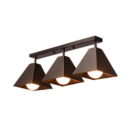 Vintage Style Semi Flush Mount Ceiling Light For Corridor - Black/White Metallic 1/3-Bulb Pyramid