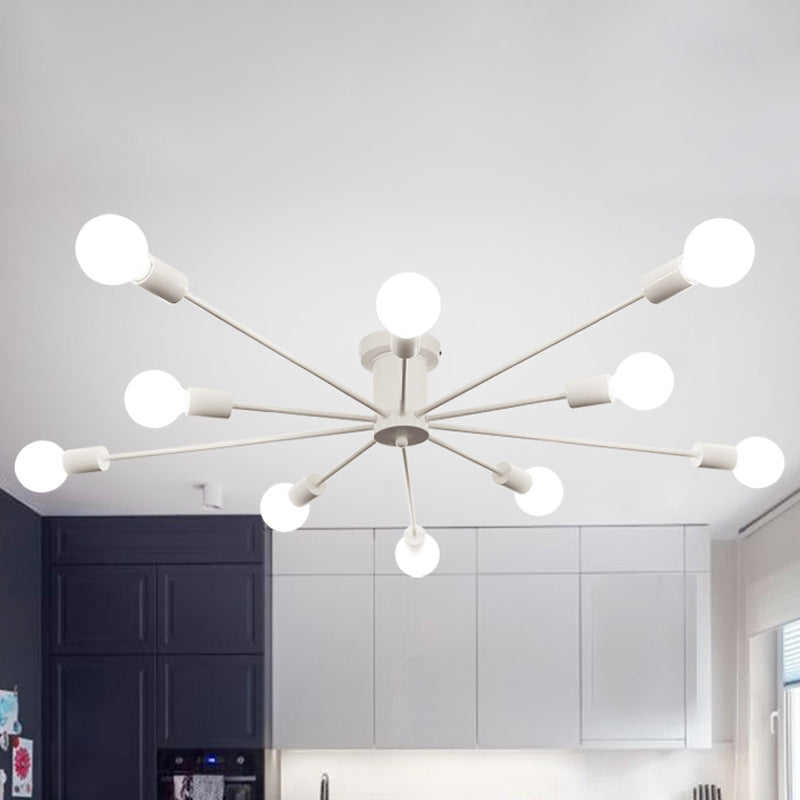 6/8 Head Retro Metal Ceiling Light Fixture - Semi Flush Mount Lighting For Bedroom In Black/White