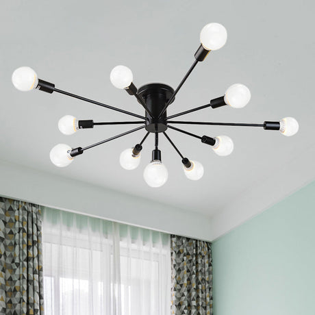 Semi Flush Mount Vintage Ceiling Light Fixture 6/8 Heads Black/White Metallic For Kitchen 11 / Black