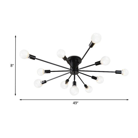 Semi Flush Mount Vintage Ceiling Light Fixture 6/8 Heads Black/White Metallic For Kitchen