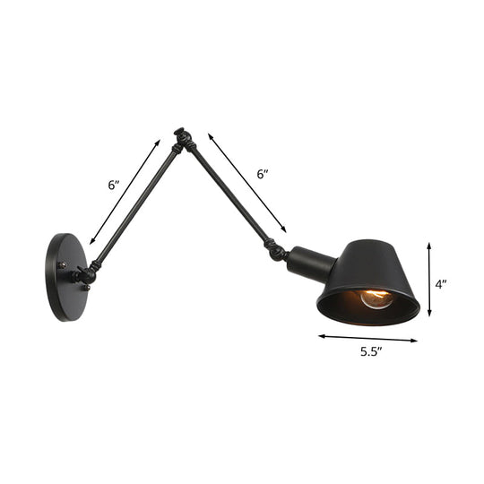 Industrial Bell Shade Wall Light Sconce With Swing Arm - Black Finish 6+12/12+6 Length