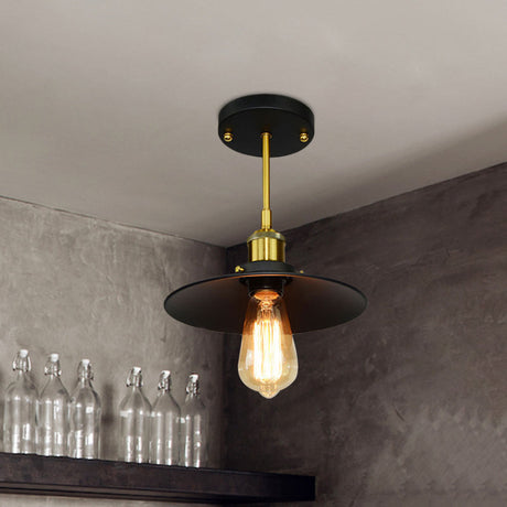 Vintage Black Flared Semi Flush Mount Ceiling Light With Metallic Finish