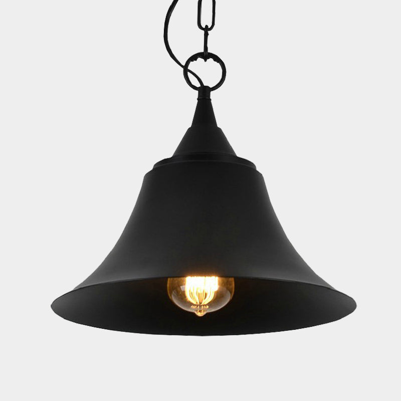 Industrial Restaurant Pendant Light With Bell Iron Shade - Black