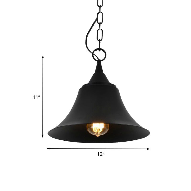 1-Head Black Iron Pendant Light With Industrial Bell Shade For Restaurant Down Lighting