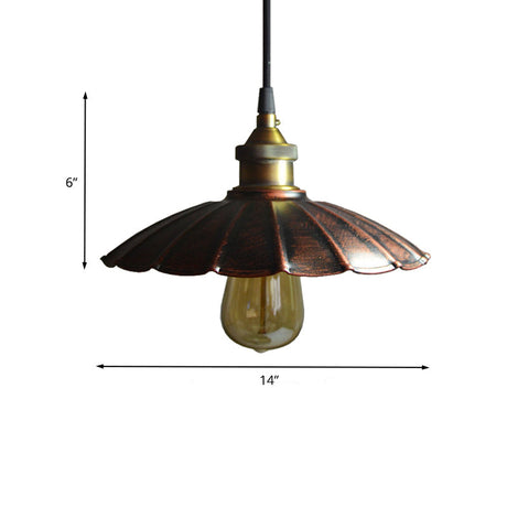 Copper Antiqued Scallop Drop Pendant Light - 1 Bulb 10/14/16.5 Wide Iron Ceiling Fixture