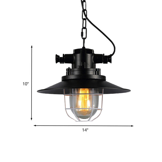 Vintage Industrial Black Metal Pendant Light With Clear Glass Shade