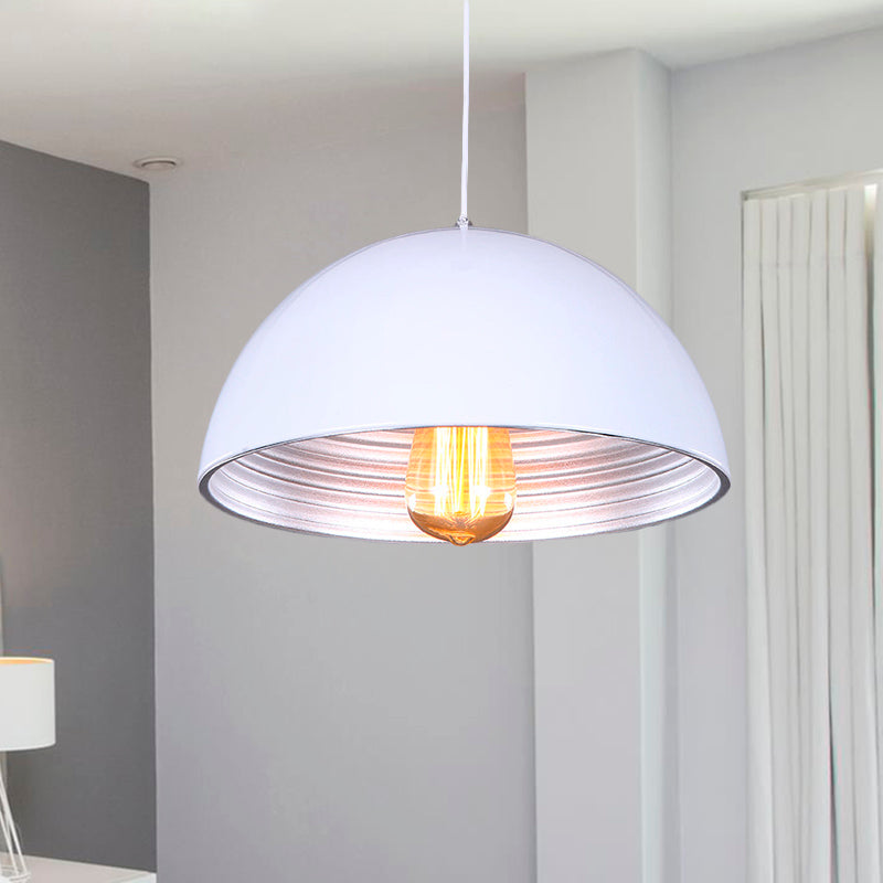 Industrial Dome Hanging Ceiling Pendant Lamp (White/Black) For Bar White
