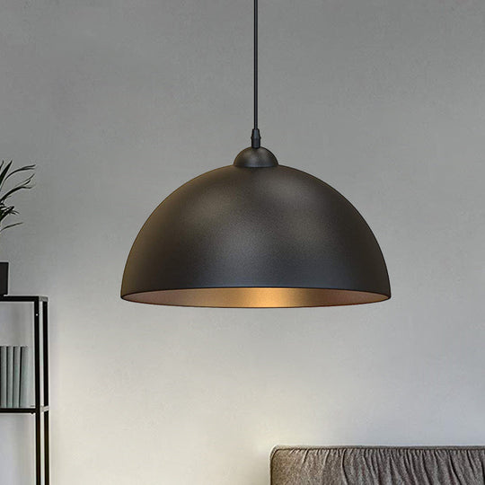 Industrial Dome Metal Pendant Light - Stylish 1-Bulb Ceiling Fixture For Dining Room In Black