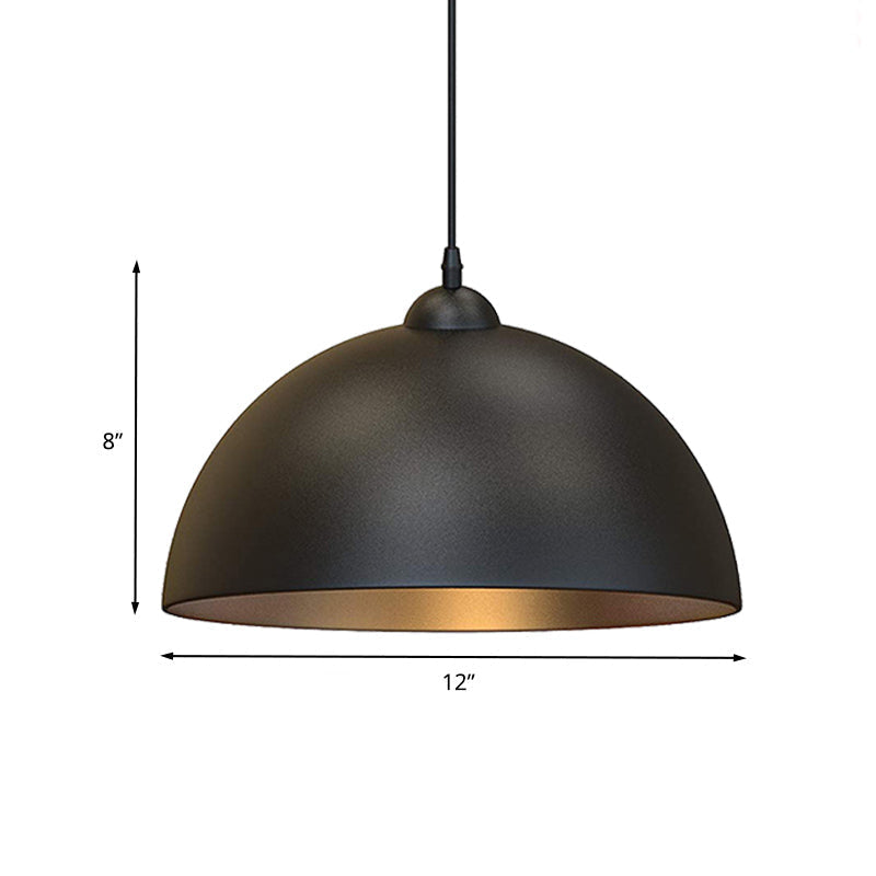 Industrial Dome Metal Pendant Light - Stylish 1-Bulb Ceiling Fixture For Dining Room In Black